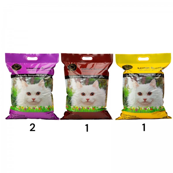 GOLDEN CAT CAT LITTER ( 4pcs X 8kg ) Lavender 2 pcs , Lemon 1 pcs , Coffee 1 pcs