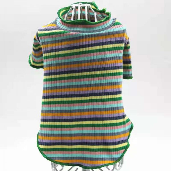 COTTON STRIPED DOGCLOTH SUMMER T-SHIRT GREEN(SMALL)