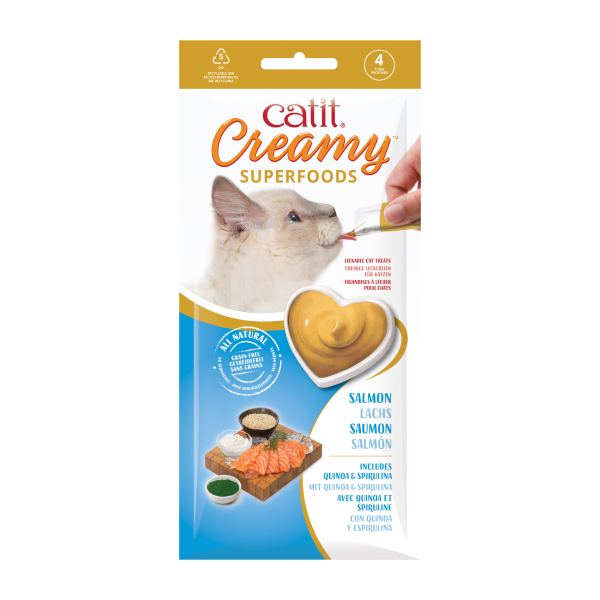 Catit Creamy Superfood Treats, Salmon Recipe with Quinoa & Spirulina 4 tubes x 10g