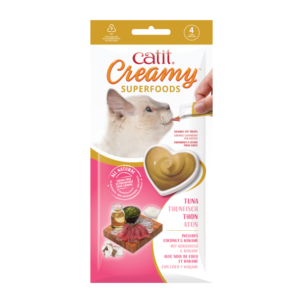 Catit Creamy Superfood Treats, Tuna Recipe with Coconut & Wakame 4 tubes x 10g