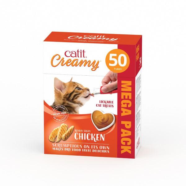 Catit Creamy Treats Mega Pack Chicken, (50 tubes/box)