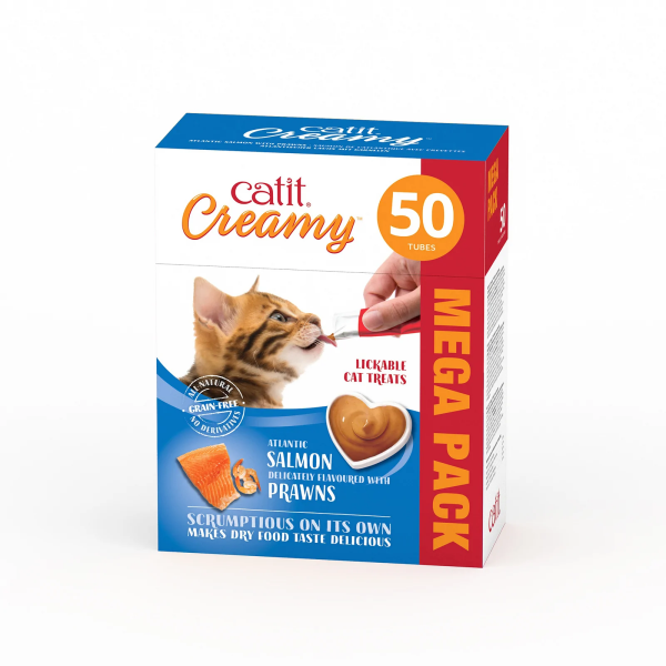 Catit Creamy Treats Mega Pack Salmon with Prawn, (50 tubes/box)