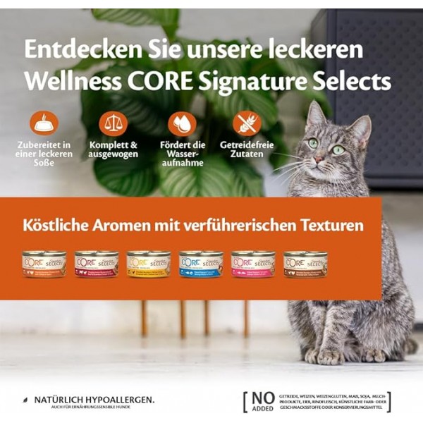 Wellness CORE Signature Selects Shredded Boneless Chicken Entree flavoured with Chicken Liver in Sauce for Cat, (79g X 24)