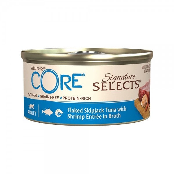 Wellness Core Flaked Skipjack Tuna with Shrimp Entree in Broth for Cat 1 box (79g X 24pcs)