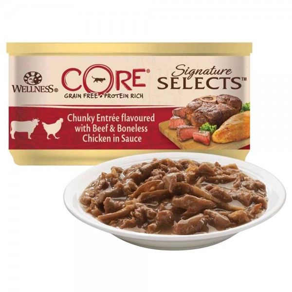 Wellness Core Chunky Entree flavoured with Beef & Boneless Chicken in Sauce 79g