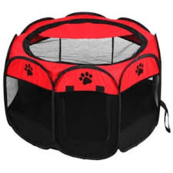 Soft Fabric Portable Foldable Pet Dog Cat Puppy Playpen, Indoor/Outdoor use Pet Kennel Cage RED D31.5 x H23 inch