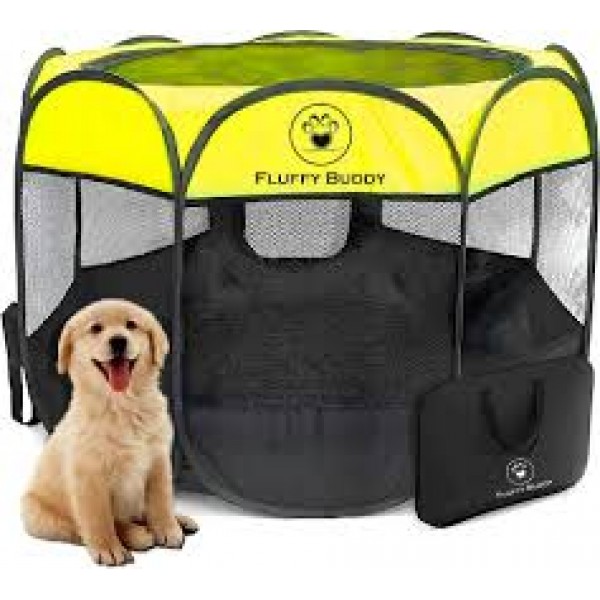 Soft Fabric Portable Foldable Pet Dog Cat Puppy Playpen, Indoor/Outdoor use Pet Kennel Cage GREEN  D31.5 x H23 