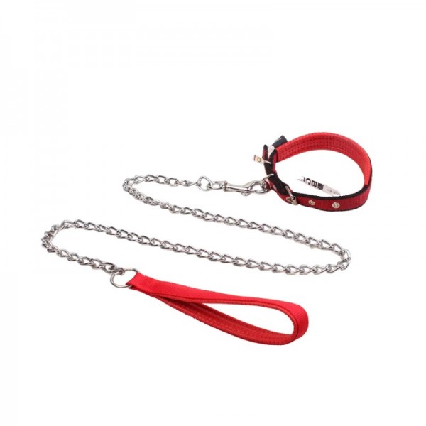 For Pet Dog Lead Chain With Pu Handle & Collar - Large (3.0*120Cm) 