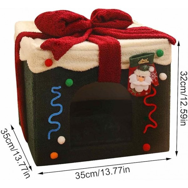 Christmas Cat Bed House ( M ) - Washable and Soft Dog Bed,Cat Cave with Detachable Pillow Box Shape for Pet Cat Kitten Dog Puppy Rabbit Bunny Ziyuan 