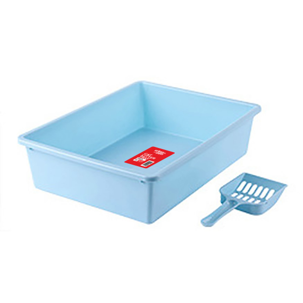 Cat Litter Tray with Scoop - Blue - M Size, 38 x 28 x 10 cm