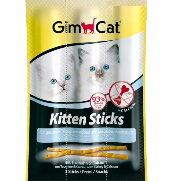 GimCat Kitten Sticks with Turkey & Calcium Cat Treats, 3g, Pack of 3