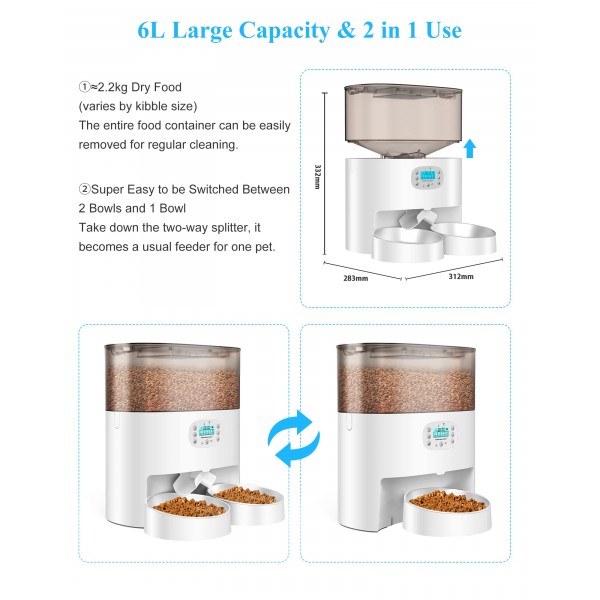 Automatic Cat Feeder, HoneyGuaridan, White ( 6L )