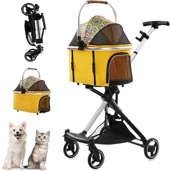 Golden Cat Luxury Folding Outdoory Stroller( For Cat Dog)Pet Cart for Cats and Small Dogs, One-Touch, Foldable, Lightweight, Easy to Carry, Walks, Supermarket Shopping, Car Travel, Camping, Nursing, Outdoor Pet Supplies, Load Capacity 22.1 lbs (10 kg),