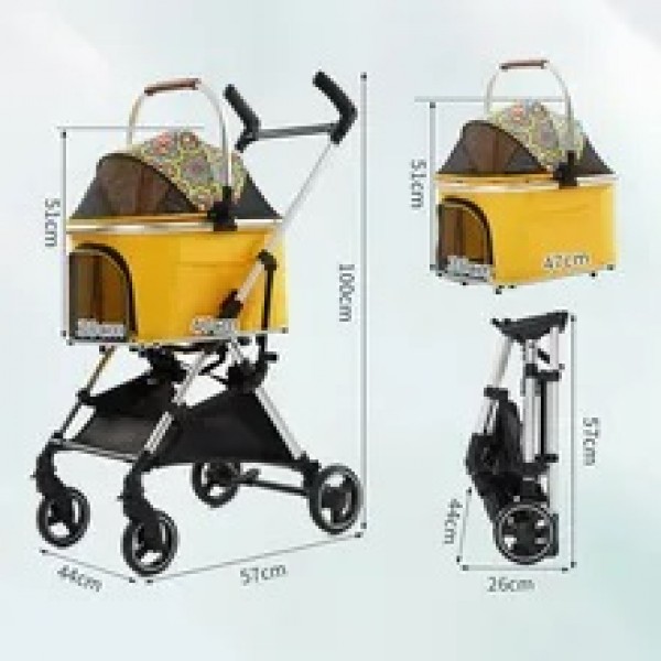 Golden cat,Ultra Lightweight Puppy Buggy Folding Pet Travel Stroller 360 Rotation Wheel Pet Cart for Cats and Small Dogs, Easy to Carry, For Walks, Supermarket Shopping, Car Travel, Camping, Nursing, Outdoor Pet Supplies, Load Capacity 22.1 lbs (10 kg),