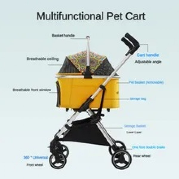 Golden cat,Ultra Lightweight Puppy Buggy Folding Pet Travel Stroller 360 Rotation Wheel Pet Cart for Cats and Small Dogs, Easy to Carry, For Walks, Supermarket Shopping, Car Travel, Camping, Nursing, Outdoor Pet Supplies, Load Capacity 22.1 lbs (10 kg),