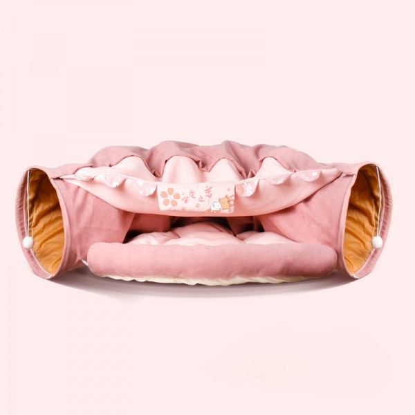 Beauenty Cat Toy Collapsible Tunnel Bed Comfortable Cave, Round Hug and Snuggle Hole Pet Nest Bed Channel Detachable Cover Suitable for Kittens-Free 2 Rotating Catnip Balls ( PINK )