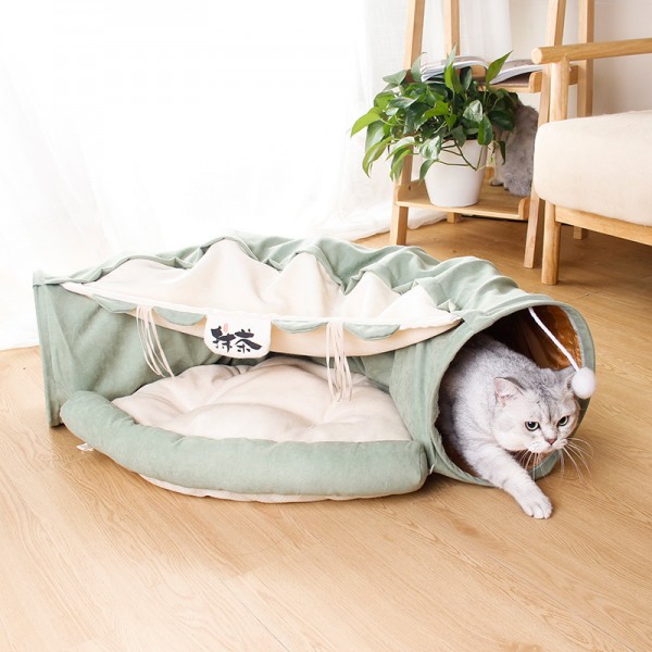 Beauenty Cat Toy Collapsible Tunnel Bed Comfortable Cave, Round Hug and Snuggle Hole Pet Nest Bed Channel Detachable Cover Suitable for Kittens-Free 2 Rotating Catnip Balls ( PINK )