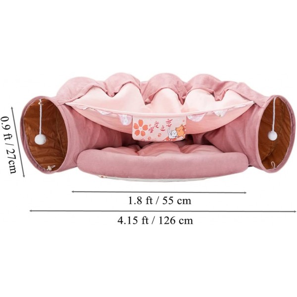 Beauenty Cat Toy Collapsible Tunnel Bed Comfortable Cave, Round Hug and Snuggle Hole Pet Nest Bed Channel Detachable Cover Suitable for Kittens-Free 2 Rotating Catnip Balls ( PINK )