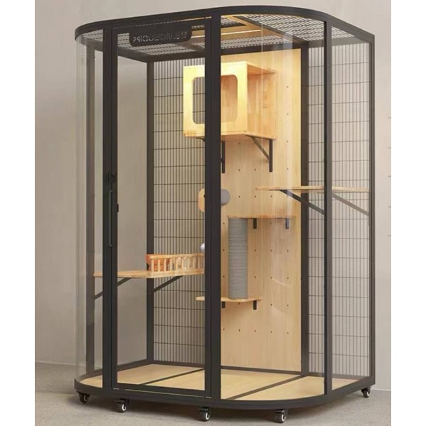 Cat Villa 140cm X 102cm X 191cm Carbon Steel Frame Tempered Glass Cat Villa Cat House 