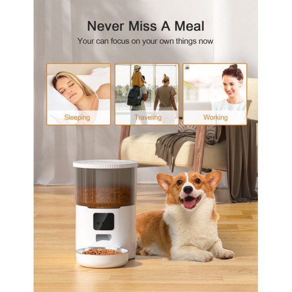 Smart 4L Automatic Cat Feeder - Automatic Pet Feeder for Cats & Dogs: Timed Pet Dog Food Dispenser with Stainless Steel Bowl,Wi-Fi Enabled App for iPhone and Android,10s Voice,Portion Control