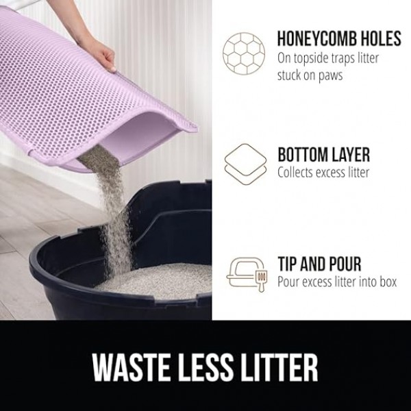 Cat Litter Mat, Litter Box Mat, Large Size Honeycomb Double Layer Trapping Litter Mat Design, Waterproof Urine Proof Kitty Litter Mat, Easy Clean Scatter Control ( 45 X 60, Violet )