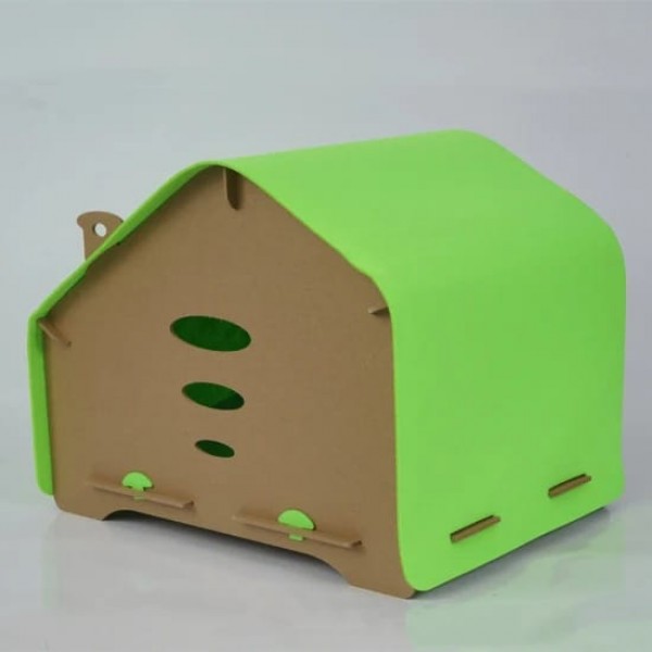 Eco-Friendly Cat Scratcher Toy Cat Wooden House Cat House Pet House (GREEN)