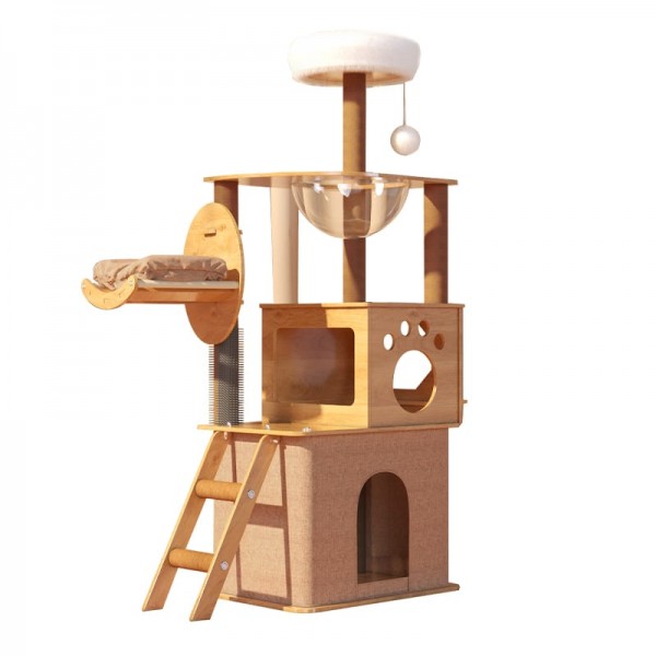 Cat tree-150cm Cat tower-Cat tree for indoor cats  Transparent space capsule, Plush jumping platform ( Brown )