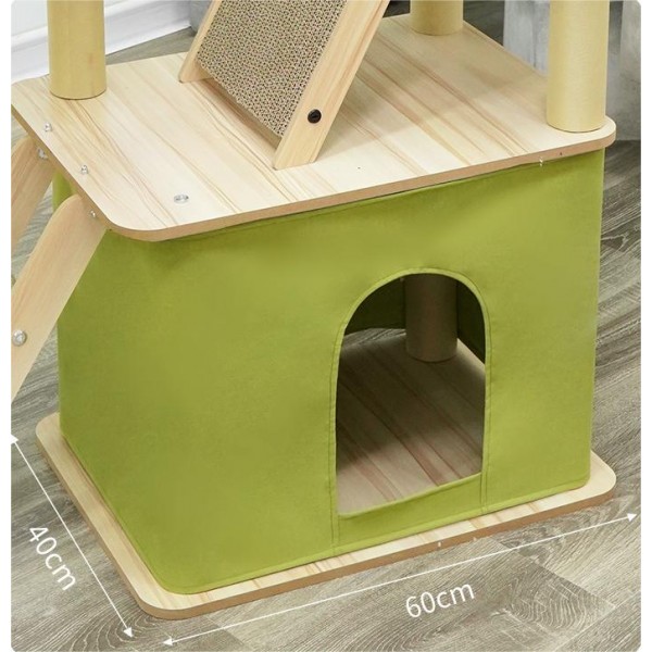 Mekidulu Cat tree-150cm Cat tower-Cat tree for indoor cats-With cat house, Transparent space capsule, Plush jumping platform, Toy ball, Green cotton pad-Cat tree for large cats(green/log color)