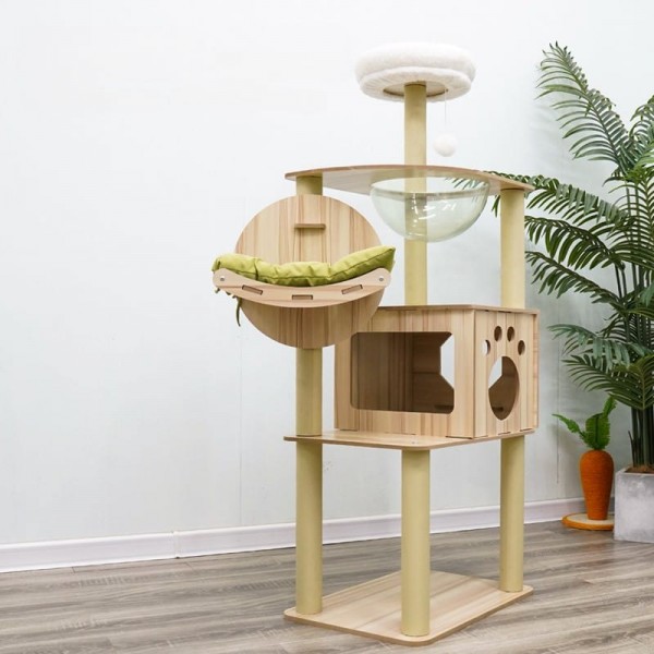 Cat tree-150cm Cat tower-Cat tree for indoor cats Transparent space capsule, Plush jumping platform ( plain )