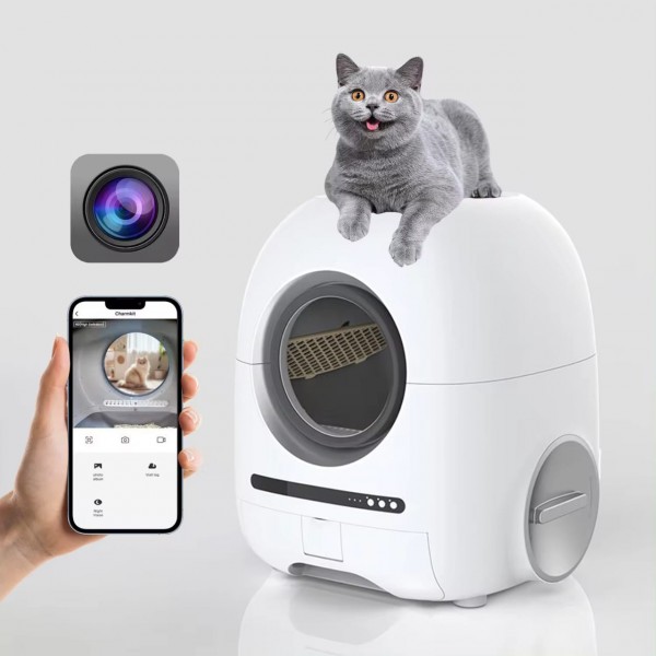 White Abs Self-cleaning Automatic Litter Box Humanized design, more convenient to use: 68L capacity water bucket is suitable for cats up to 17.64Lbs, 9L poop collection bucket