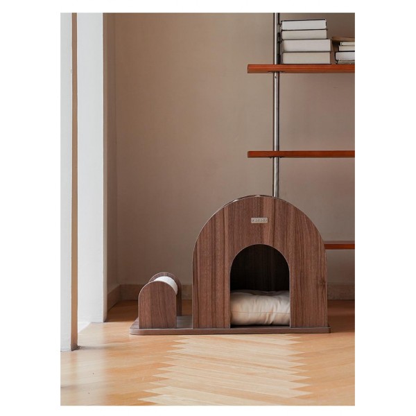  Detachable Wooden Pet Nest, Fully Enclosed, Detachable, Universal, Warm, Fashion Style, Nest for Dogs and Cats  Color : Black Walnut