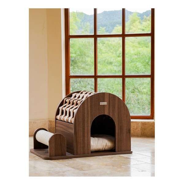  Detachable Wooden Pet Nest, Fully Enclosed, Detachable, Universal, Warm, Fashion Style, Nest for Dogs and Cats  Color : Black Walnut