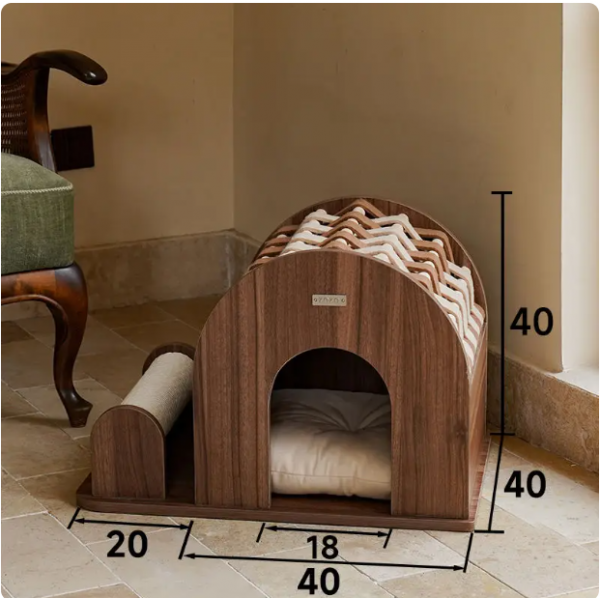  Detachable Wooden Pet Nest, Fully Enclosed, Detachable, Universal, Warm, Fashion Style, Nest for Dogs and Cats  Color : Black Walnut