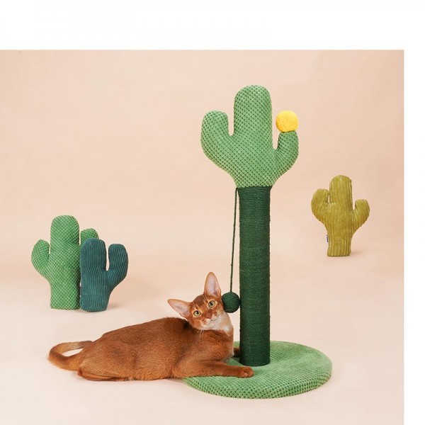 Cat Scratching Post for Kittens Adult Cats, Jute Scratch Pole Cactus Cat Claw Scratcher with a Hanging Jute Ball