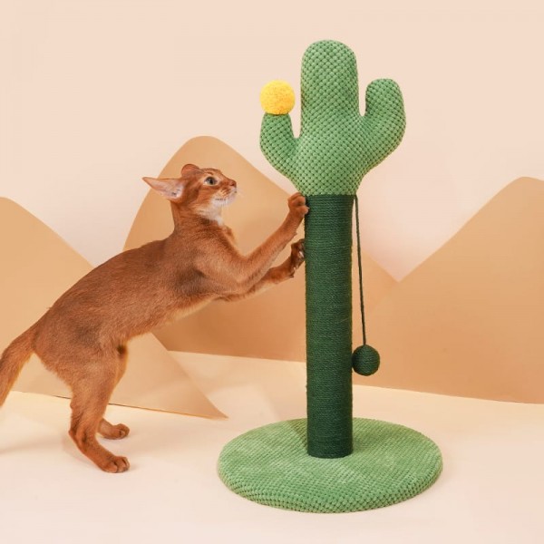 Cat Scratching Post for Kittens Adult Cats, Jute Scratch Pole Cactus Cat Claw Scratcher with a Hanging Jute Ball