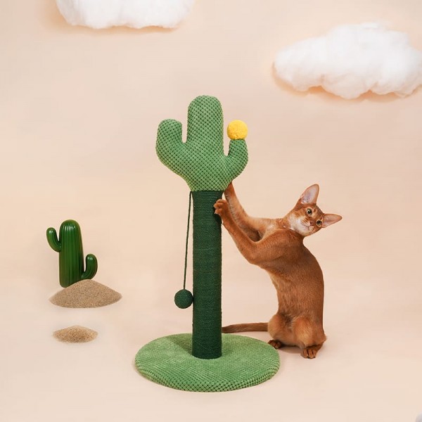 Cat Scratching Post for Kittens Adult Cats, Jute Scratch Pole Cactus Cat Claw Scratcher with a Hanging Jute Ball