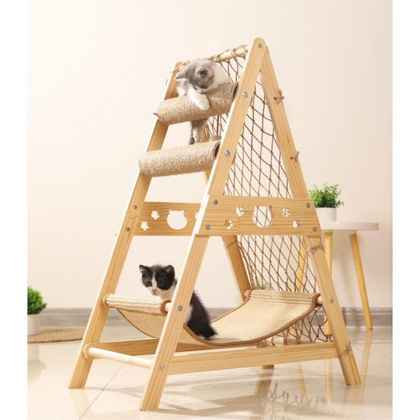 New Large Size Pet Climbing Net Cat Climbing Frame Wooden Cat Nest,Cat Rack for Multiple Cats,Multifunctional Cat Toy - Length 65 cm x Width 40 cm x Hight  85cm ,