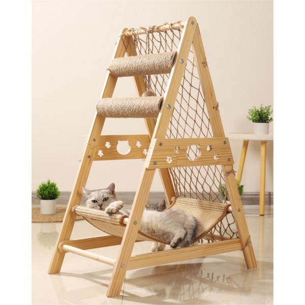 New Large Size Pet Climbing Net Cat Climbing Frame Wooden Cat Nest,Cat Rack for Multiple Cats,Multifunctional Cat Toy - Length 65 cm x Width 40 cm x Hight  85cm ,