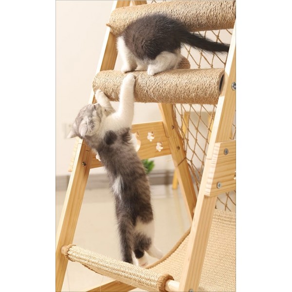 New Large Size Pet Climbing Net Cat Climbing Frame Wooden Cat Nest,Cat Rack for Multiple Cats,Multifunctional Cat Toy - Length 65 cm x Width 40 cm x Hight  85cm ,