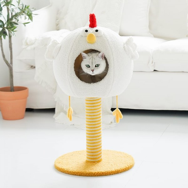 Chicken Cat Scratching Post with Bed, Cat Tree for Indoor Cats, Nature Sisal Cat Scratcher with Cat Cozy Fluffy Perch for Kitten & Adult Cats, Small Cat Tower with Balls, Stable Cat Stand