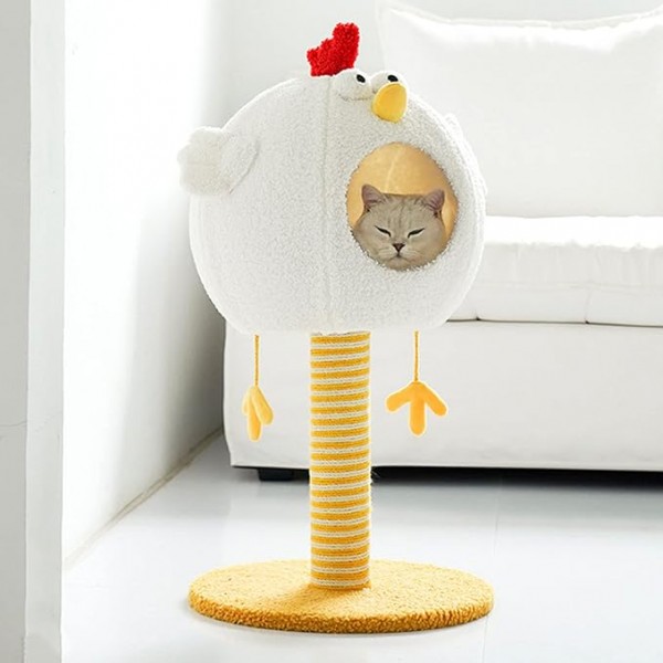 Chicken Cat Scratching Post with Bed, Cat Tree for Indoor Cats, Nature Sisal Cat Scratcher with Cat Cozy Fluffy Perch for Kitten & Adult Cats, Small Cat Tower with Balls, Stable Cat Stand