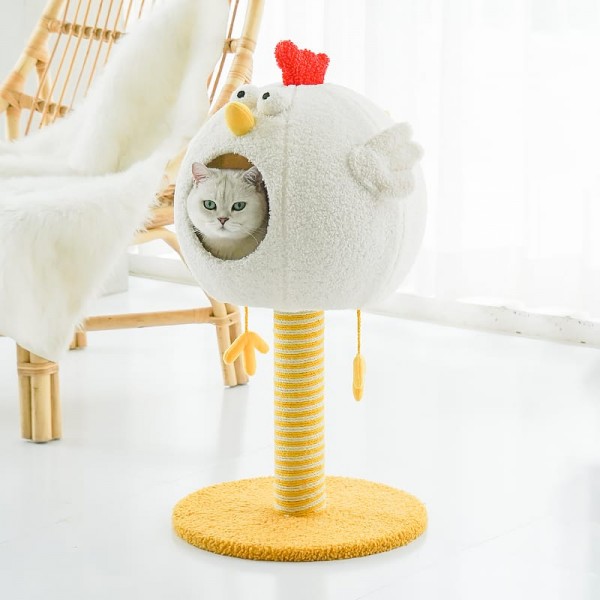 Chicken Cat Scratching Post with Bed, Cat Tree for Indoor Cats, Nature Sisal Cat Scratcher with Cat Cozy Fluffy Perch for Kitten & Adult Cats, Small Cat Tower with Balls, Stable Cat Stand