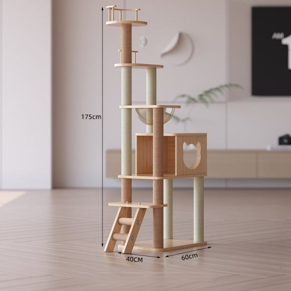 Cat Tree House Multi-storey Cat Tree Tower Pet Climber Tower Apartment Scratching Bar Cat Climbing Frame Kitten Apartment Room With Scratch Post Cat Game Sleeping Activity Center SIZE : 60 X 40 X 175 CM