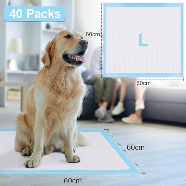 Pet Training Pads Super Absorbent Puppy Pads Anti Slip Toilet Pee Mat, Leak Proof & Quick Dry Pet Pads for Dogs Cats Rabbits Pets (40 PACK-60 X 60CM)