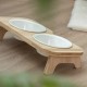 Wooden pet Feeder Table With Double Bowls, Raised Cat Inclined Food And Water Bowl For Neck Protection (33x16x8)