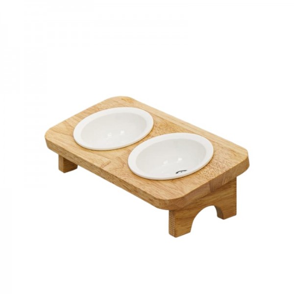 Wooden pet Feeder Table With Double Bowls, Raised Cat Inclined Food And Water Bowl For Neck Protection (33x16x8)