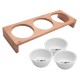 Wooden pet Feeder Table With 3 Bowls, Raised Cat Inclined Food And Water Bowl For Neck Protection (46X16X8)