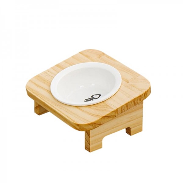 Wooden pet Feeder Table With Bowls, Raised Cat Inclined Food And Water Bowl For Neck Protection (16x16x8)