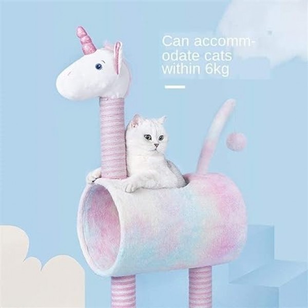 Cat Climbing Frame, Cat Tree, Tunnel Cat Litter, Unicorn Shape, Interactive Toy, 50x35x105cm, Gradient Color