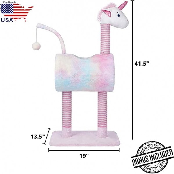 Cat Climbing Frame, Cat Tree, Tunnel Cat Litter, Unicorn Shape, Interactive Toy, 50x35x105cm, Gradient Color